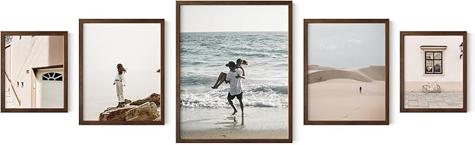 HAUS AND HUES Photo Gallery Wall Frame Set - Set of 5 Walnut Frames for Gallery Wall, Gallery Wall Frames, Multiple Picture Frames for Wall Collage (Two 8x10, Two 11x14, One 16x20 Framed Walnut)