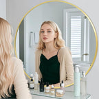 BEAUTYPEAK 30 Inch Round Mirror, Metal Frame Circle Mirror, Wall Mounted for Entryway, Bathroom, Vanity, Living Room, Gold