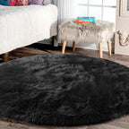 Latepis Black Round Area Rug 8ft Large Circle Fuzzy Shag Rug Washable Sheepskin Fluffy Faux Fur Rug Plush Throw Rugs for Living Room Bedroom Soft Rugs Room Decor