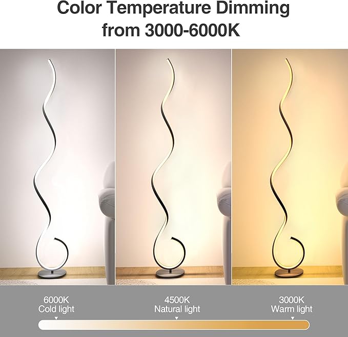CHICLUX Spiral Floor Lamp, Dimmable LED Floor Lamp with 3 Color Temperatures, Ultra Bright, Modern Standing Tall Lamp with Remote Reading Floor Lamp for Living Room Bedroom Office
