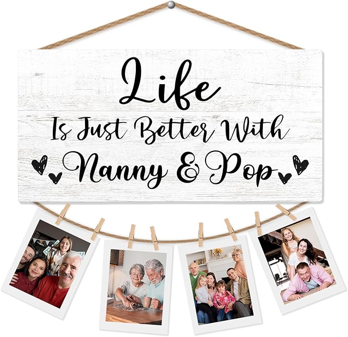 Grandparents Gifts Picture Frame Photo Holder for Wall, Papa Gifts from Grandkids, Gifts for Nanny and Pop from Granddaughter Grandson Grandkids, Best Nana Papa Gifts Hanging Photo Display