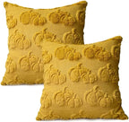 Booque Valley Fall Decorative Pillow Covers Set of 2 20 x 20 inch Soft Plush Faux Fur Wool Pumpkin Throw Pillowcases for Autumn Halloween Farmhouse Home Decor, Mustard Yellow