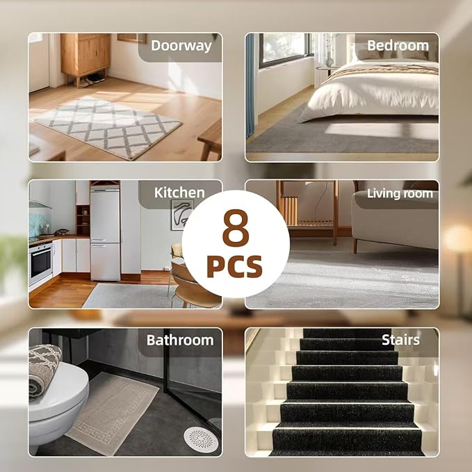 Rug Carpet Non Slip Grippers 8PCS, Reusable Non-Slip Rug Pads，Double Sided Mat Corner Gripper Tape,Strong Adhesive Rug Stickers,Grippers for Area Carpet,No Damage Removable for Hardwood Floors