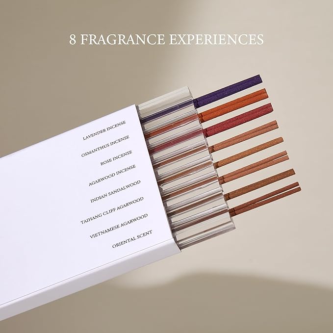 Incense Sticks Sample Set with 8 Natural scents: Lavender, Osmanthus, Rose, Agarwood, Sandalwood & More. Perfect for Meditation, Spiritual use, and Stress Relief Gifts