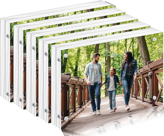 5PACK Acrylic Picture Frames 4x6 Magnetic Acrylic Picture Frames,Freestand Photo Frame Bulk,4 by 6 Clear Double-Sided Picture Frame with Gift Box Christmas Gift