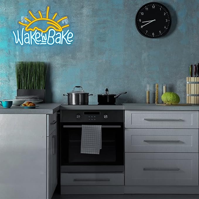 WLHOPE Wake in Bake Neon Signs Yellow Blue LED Neon Signs for Wall Decor, USB Fried Eggs Neon Light Letter Bakeing Neon Sign for Bedroom Home Kitchen Cake Baking Shops Cafes Birthday Party