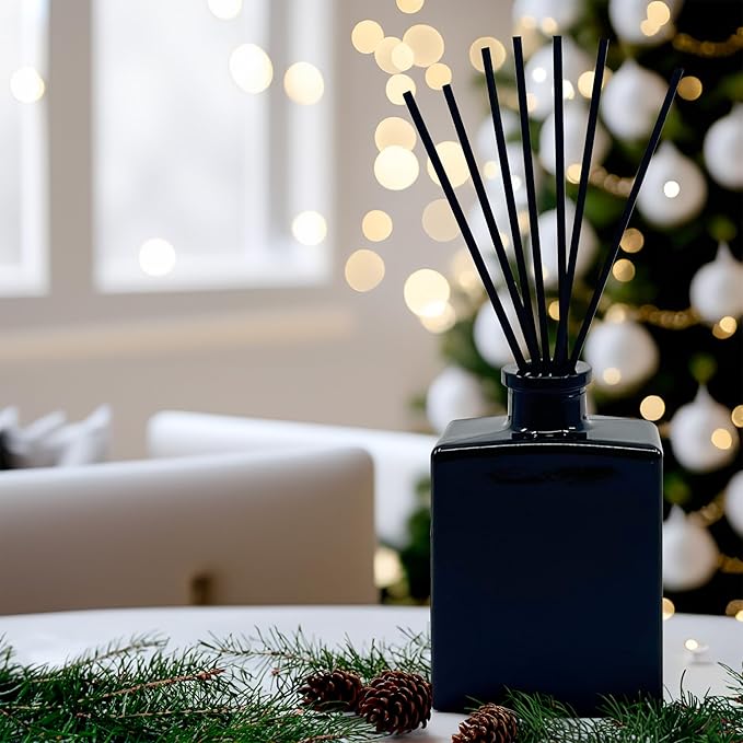 Urban Naturals Balsam Forest Reed Diffuser Oil Set – Fraser Fir, Evergreen, Pine, Woodsy Cedar and Sandalwood – 5 Ounce Sleek Black Rectangular Refillable Glass Bottle – Made in The USA