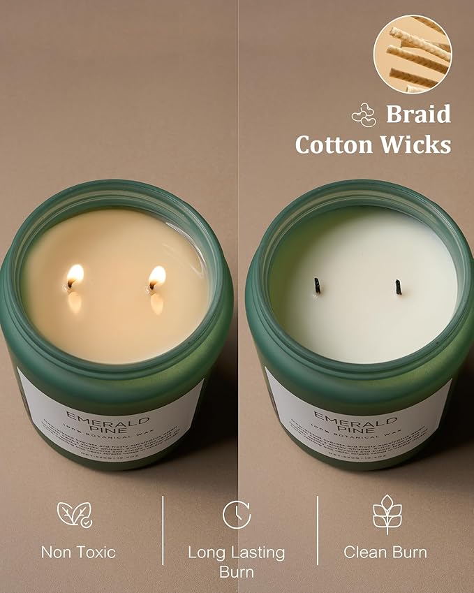 M&SENSE Pine Scented Candles Natural Soy Wax Clean Non Toxic 19.4oz 110 Hours Large Long Lasting Christmas Winter Scented 2 Wicks Candle Gift for Holiday & Family Friends Teachers