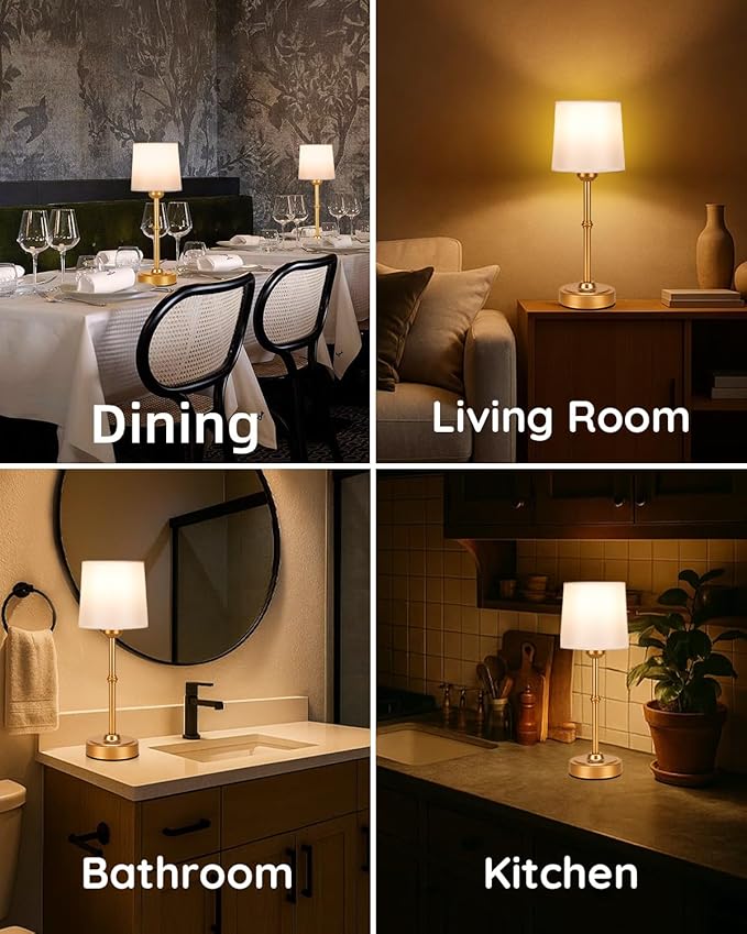 Gold LED Cordless Table Lamp Rechargeable-6000mAh Battery Operated Table Light,Wireless Lamps for Living Room Restaurant/Patio/Home/Dining/Dinner/Bedside/Nightstand/Desk lamp-Touch Control