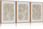 HPINUB Large Boho Wildflowers Canvas Framed Wall Art Set,Minimalist Vintage Flower Wall Decor,Beige Floral Botanical Artwork for Living Room Bedroom,Dining Room,Office -24"x36"x3