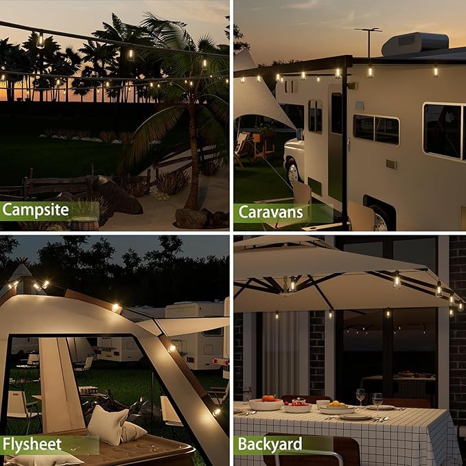 Outdoor String Lights 50 ft, LED Patio Lights with 27 (25+2 Spare ST38 Shatterproof Bulbs), IP 65 Waterproof, Outside Hanging Light for Cafe Bistro Backyard