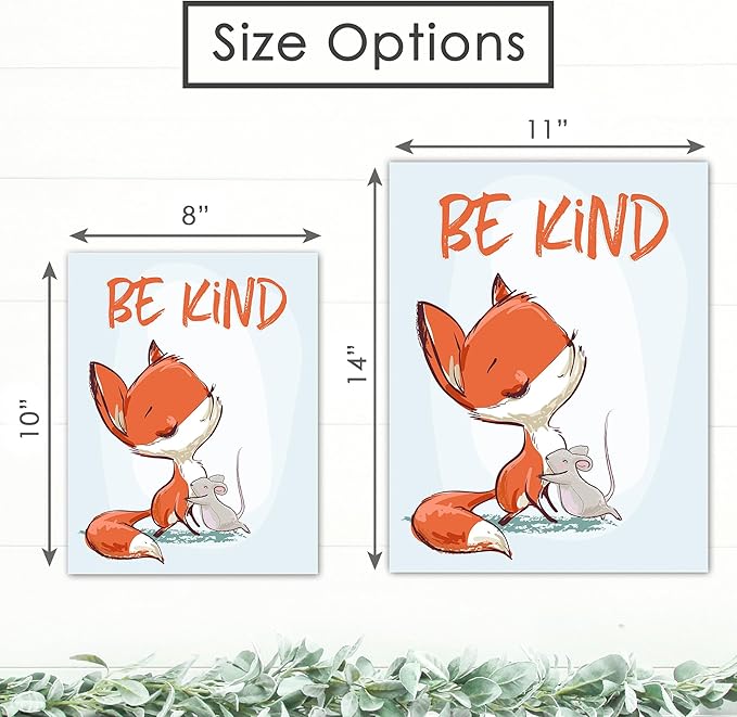 Fox Wall Art Prints (Set of 3) - Unframed - 8x10s | Woodland Nursery Decor - Inspirational Quotes for Boys and Girls Room - Be Kind, Be Brave, Be You - Kids Positive Affirmations