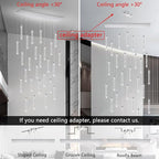 Rectangular Chandeliers 26-Lights Long Light for Entryway LED Dimmable Chandeliers Lighting Fixture Flat Sloped High Ceiling Pendant Lights Crystal for Living Room Foyer Hallway Staircase Silver