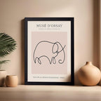 Poster Master Vintage Poster - Retro One Line Elephant Drawing Print - Elephant Art - Minimal Gift for Men, Women, Animal Lover - Abstract Wall Decor for Home, Office, 16x20 Black Framed