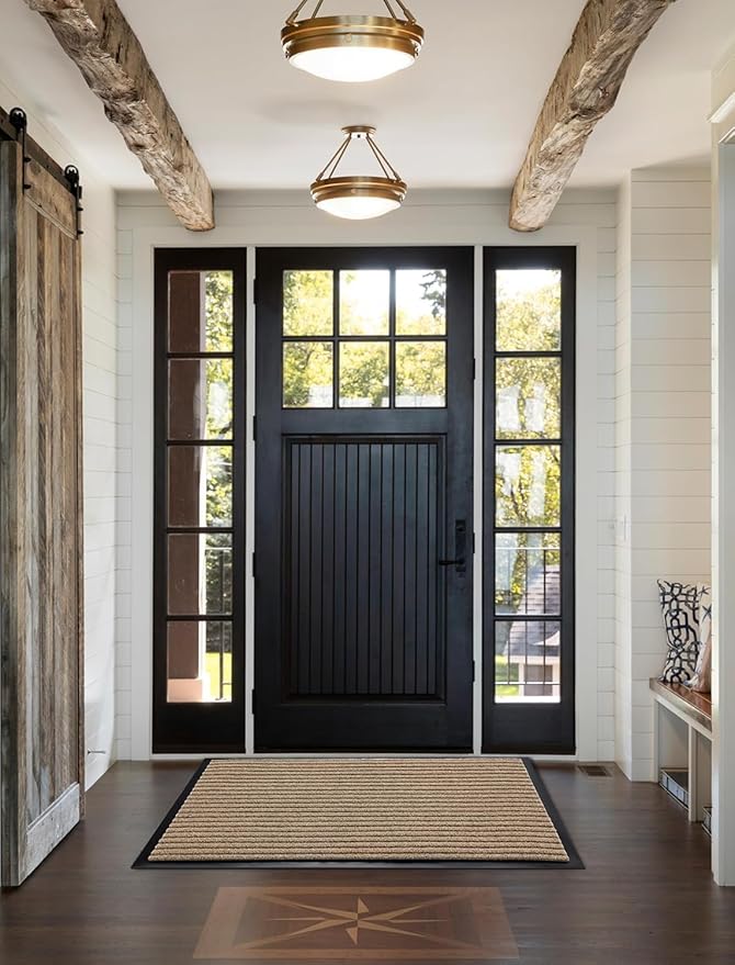 Yimobra Front Door Mat Outdoor Indoor Entrance, 100% Waterproof All-Season All Weather Doormat, Welcome Matt Outside Entry, Non Slip, Low Profile, Heavy Duty Patio Porch Floor Mats,47 x 32,Khaki