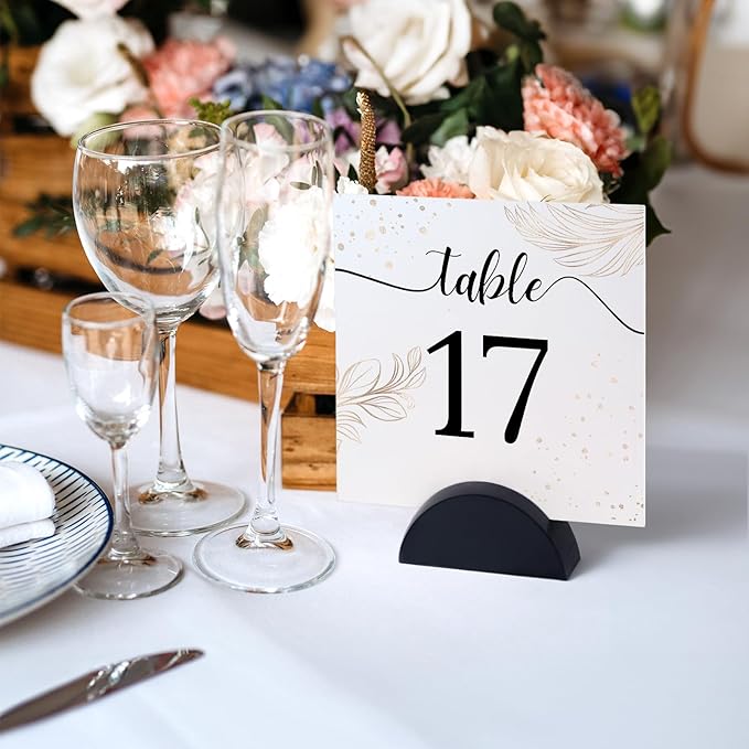 UNIQOOO 10 Set 2" Arch Black Birch Wood Stand with Cards |1.2mm Slot, for Name Cards, Place Card Holder, Photo Display Stand | for Event Decor, Retail Shop, Cafe Restaurant Menu, Business Card, Name Tag