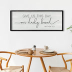 ZZJJHYWGQ Give Us This Day Our Daily Bread Sign 32"×12" Rustic Kitchen Dining Room Wall Decor Farmhouse Scripture Matthew 6:11 Religious Wall Art Bible Verse Christian Quotes Catholic Plaque (Black)