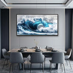 PHAOHUAXM Large Canvas Blue Wave Paintings Wall Art For Living Room Wall Decoration For Bedroom Ocean Wall Pictures Printing Office Decorations Posters Modern Home Decor Black Framed 30x60 In