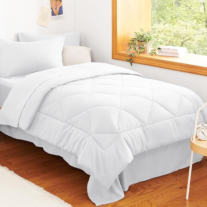 CozyLux Twin Comforter Set with Sheets White - 5 Pieces Bed in a Bag Twin, All Season Bed Set for Girls and Boys, Bedding Set with Down Alternative Comforter, Sheets, Pillowcase & Sham