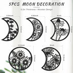 Jetec 5 Pcs Moon Phase Wall Hanging Decor Art Above Bed 10.6" H Boho Moon Phase Wood Wall Pediment Ornament for Living Room Bedroom Home Decoration Room Apartment Bar(Black)