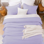 Litanika Lavender Purple Comforters Queen Size, 3 Pieces Lightweight Solid Bedding Comforter Set, All Season Fluffy Bed Set (90x90In Comforter & 2 Pillowcases)