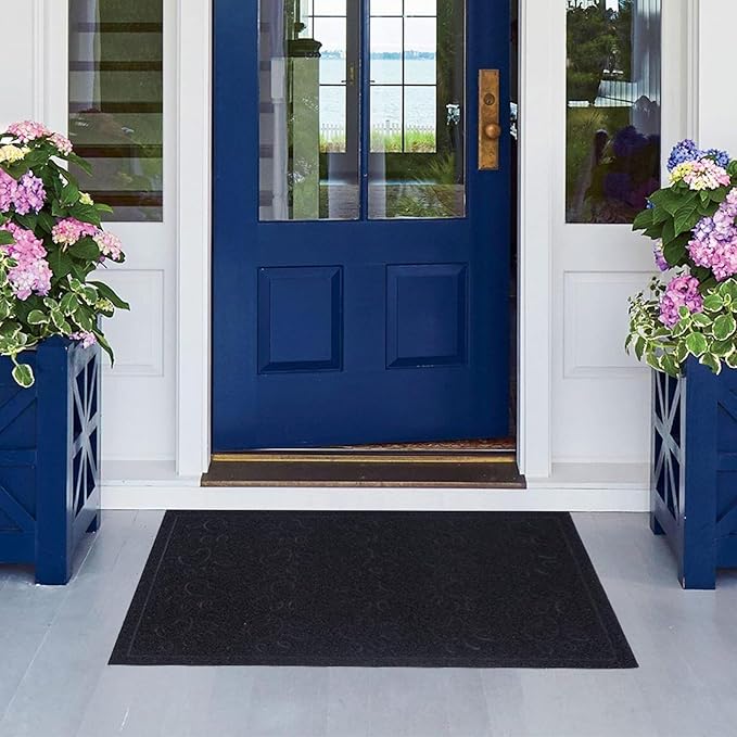 Door Mat Home Welcome Mats Outdoor and Indoor, Heavy-Duty Low-Profile Non-Slip Front Welcome Mat for Home Entrance, Outside Entry, Yard, Floor, Patio (Black, 36x24)