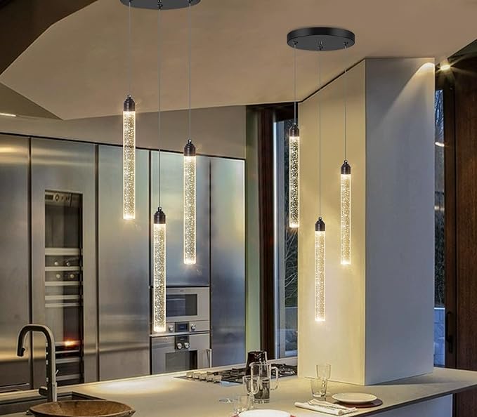 3 Light Black Pendant Lighting Mini Chandelier for Kitchen Island Modern Crystal LED Pendant Light Adjustable Dimmable Pendant Light Fixture for Dinning Room Bedroom Ceiling Hanging Lights 2700K 6000K