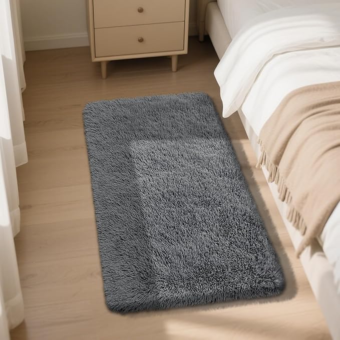 Fluffy Rug Shaggy Area Rug, Dark Grey 2x4 Area Rugs for Bedroom, Small Bedside Rug, Soft Fluffy Shaggy Entryway Throw Rugs for Living Room Bedroom Kids Room Home Decor