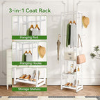 IBUYKE Coat Rack with Shelves, Freestanding Hall Tree with 3 Shelves and 8 Hooks, Industrial Clothes Stand for Entryway, Hallway, Bedroom, White UTMJ088W