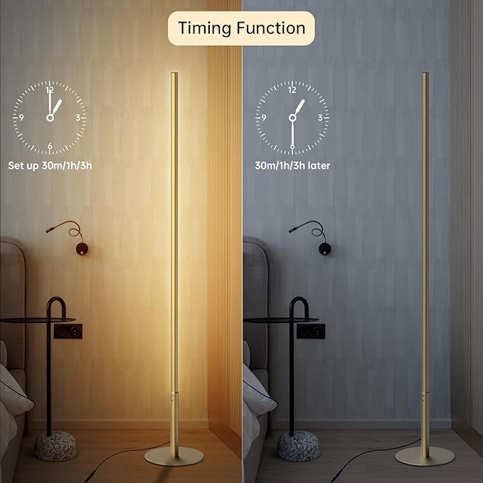 Marlrin Minimalist Corner Floor Lamp 2700K-6500K Dimmable with Remote Control 57.8" Height Metal Slim Ambient Standing LED Light Modern Design Decorative Lamp for Living Room Bedroom (Gold)