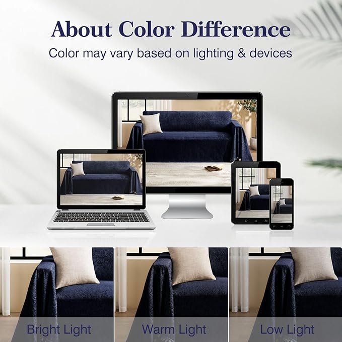 MaymissCouch Cover for Dogs Sectional Sofa Covers Washable for 2 Cushion Couch, Chenille Couch Cover Blanket, Sectional Sofa Slipcovers, Multi-Use Furniture Protector for Kids, Pets, 71" X134", Navy