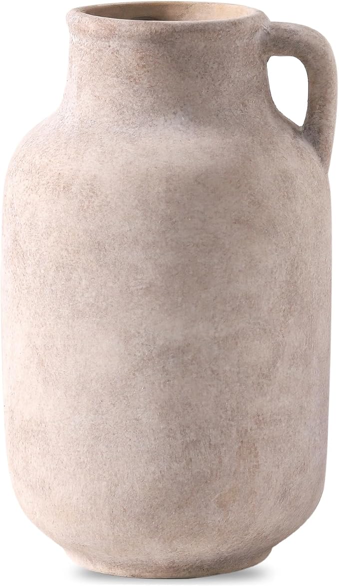 Ceramic Flower Vase Home Decor - 9.7 inch Large White Rustic Table Flowers Vases Living Room Bedroom Plant Decoration Farmhouse Vintage for Kitchen Shelf Office Coffee Dining Desk House Women