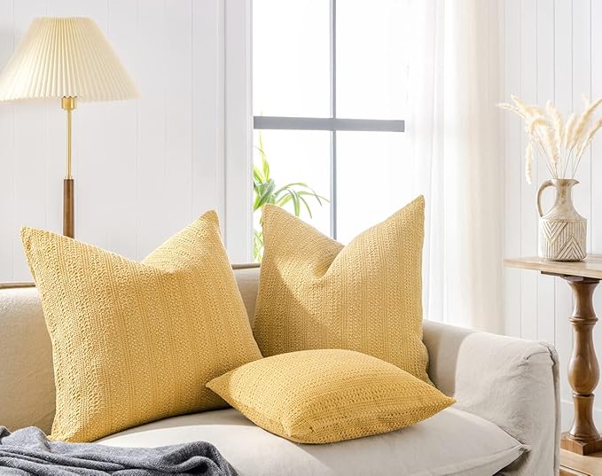 26x26 Pillow Covers Boho Euro Shams Set of 2 Decorative Throw Pillow Covers Cotton Large Square Pillowcase for Couch Bed, Yellow