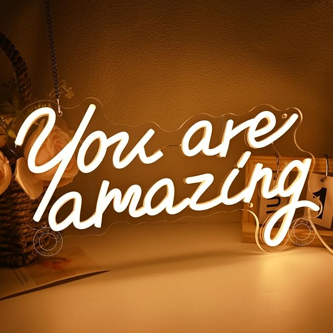 SYLHOME You Are Amazing Led Neon Light Sign Girls Bedroom Kids Room Wall Decor Sign Wedding Birthday Christmas Graduation Party Sign Student USB 15.75" X 8.94" Warm