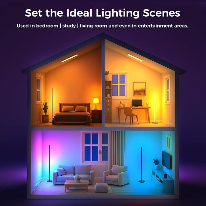 DomeStar RGB Corner Floor Lamp with Remote and App Control, 16 Million Color Changing Sync with Music Sync - Modern Mood Lighting for Bedroom, Living Room Aesthetic Room Decor