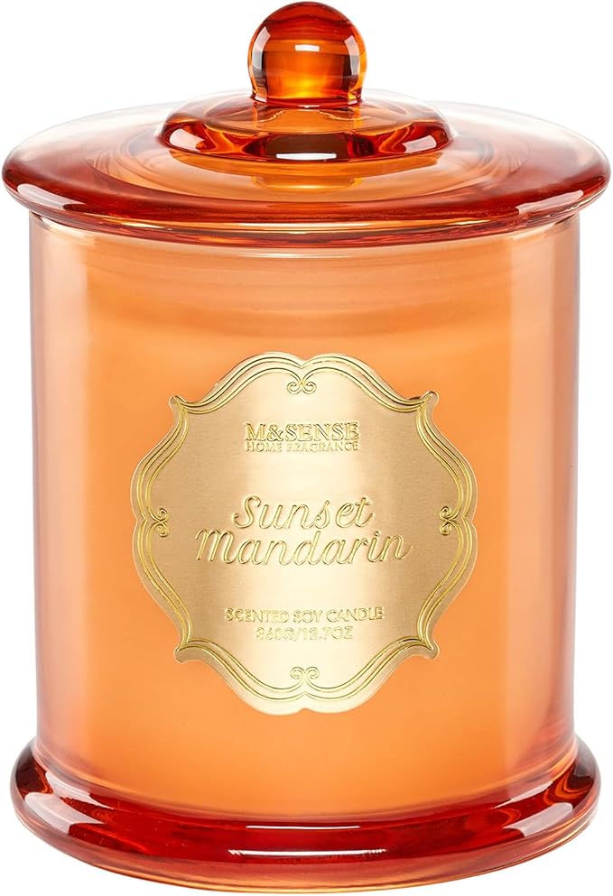 M&SENSE Citrus Candles for Home Scented, Natural Organic Soy Candle 12.7oz 75 Hour Long Lasting Slow Burning, Mandarin Fragrant Double Wick Jar Candle Fresh Smelling for Bathroom