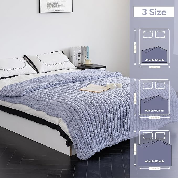 Chunky Knit Blanket - Luxury Soft Cozy 40 * 50 Throw Blanket,100% Woven Blanket Rope Knot Throw Blanket for Couch, Sofa, Home Decor, Gift - Machine Washable(Grey)