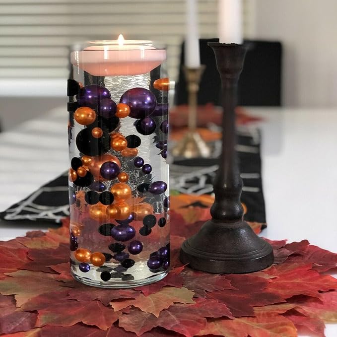 Black Purple Vase Filler | 150PCS Pearls Bead for Centerpieces Vases | 8/14/20 mm No Hole Beads, Fake Pearls for Wedding Birthday Graduation Party Table Centerpieces Decor