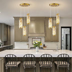 LMQNINE Pendant Lighting Modern Pendant Light, Mini Crystal Chandeliers,Adjustable Pendant Light Fixture for Kitchen Island Dinning Room Bedroom (Gold, 3-Light)