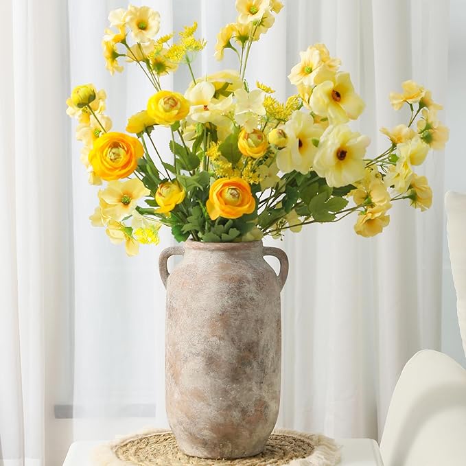 Large Flower Vase Home Decor - 12 inch Tall Ceramic Farmhouse Rustic Table Vases with Handle Living Room Decoration Decorative Modern Vintage for Floor Kitchen Shelf Coffee Dining Desk Fireplace