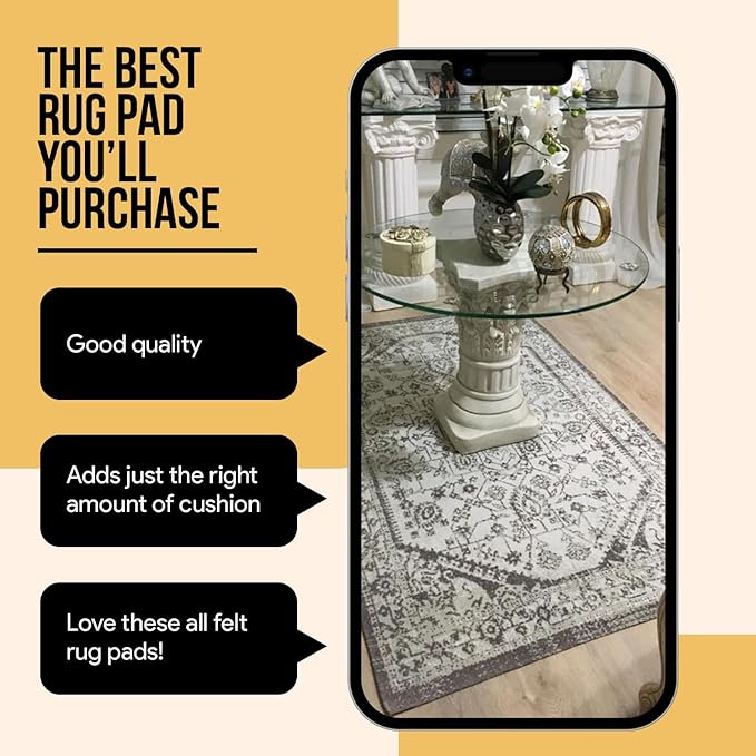 Premium Felt Rug Pad 4x6 Feet, Thick Rug Pads for Hardwood Floors, Laminate, Vinyl, Stone, Carpet & Tile, Under Rug Padding