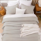 Litanika Linen Grey Comforter Set California King Size, 3 Pieces Cal King Lightweight Solid Bedding Comforter Set, All Season Fluffy Bed Set (104x96In Comforter & 2 Pillowcases)