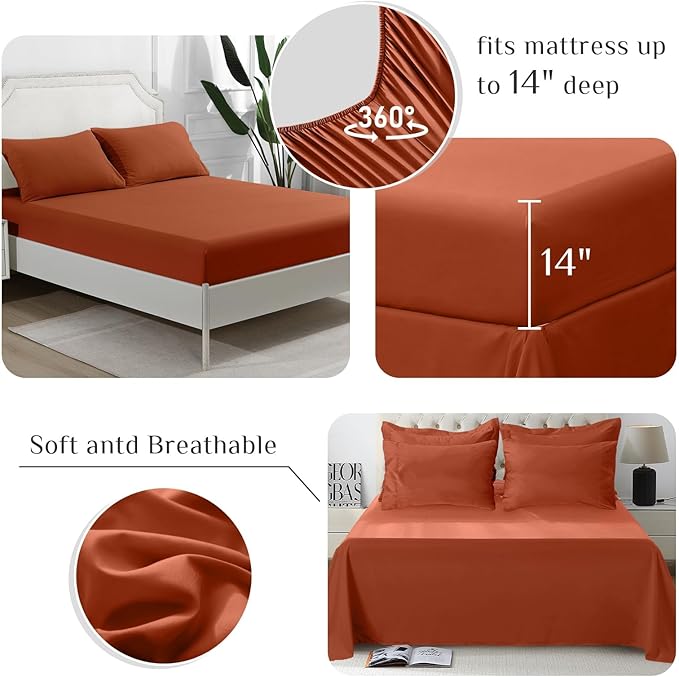 JOLLYVOGUE King Comforter Set, Ultra-Soft Bed in a Bag King Size 7 Pieces, Oeko-TEX Certified Bedding Set with Down Alternative Comforter, Sheets, Pillowcases & Shams, Burnt Orange