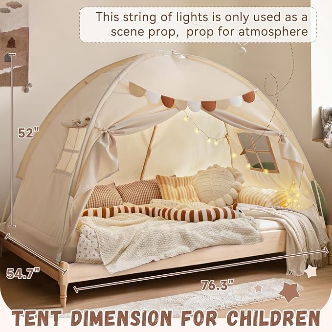 Sherilyn Full Size Bed Canopy Bed Tents Dream Tent on Bed Privacy Space Blackout Sleeping Tents Indoor Breathable Portable Cottage Drafty Room (Large)