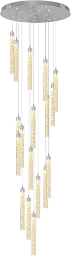 H125'' Modern Crystal Chandeliers for Entryway 18-Lights LED Dimmable Chandeliers Lighting Fixture Large Pendant Light for Staircaes Living Room Villa
