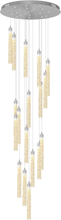 H125'' Modern Crystal Chandeliers for Entryway 18-Lights LED Dimmable Chandeliers Lighting Fixture Large Pendant Light for Staircaes Living Room Villa