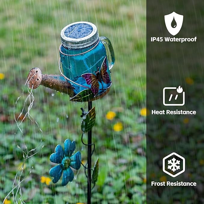 Solar Watering Can Light, Yard Outdoor Decor Lights, IP65 Waterproof, Hanging Butterfly Garden Light, Outside Garden Flower Bed Decor, Women Gift, Birthday Gifts
