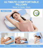 Bed Sleep Contour Memory Foam Pillow, Cervical Pillow for Neck and Shoulder, Ergonomic Neck Support Pillow for Side Back Stomach Sleepers with Pillowcase (Blue)