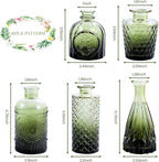 Glass Bud Vases Set of 5, Mini Flower Vase for Centerpieces, Small Clear Vases in Bulk for Wedding Decorations, Vintage Vase for Table, Recepetion, Home Décor (Green)