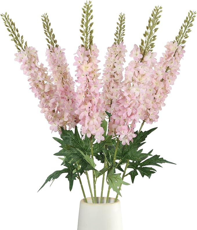 Delphinium Artificial Flowers,6PCS Tall Pink Fake Flowers 29.5" Faux Hyacinth Silk Flowers with Stems for Wedding Party Home Garden Decor (Pinkish Purple)